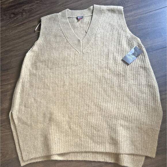 Vince Camuto Women's Shaker Knit Sweater Vest V-Neck High-Low Hem Camel Tan XL - Picture 7 of 10